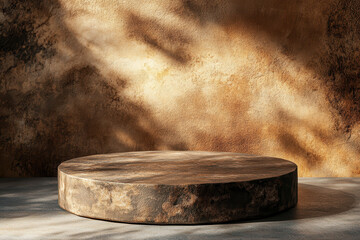 Poster - A circular platform against a textured brown backdrop, ideal for product displays or photography.