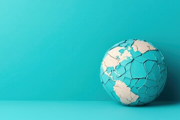 Wall Mural - political crisis legislation concept. cracked globe on a turquoise background representing global is