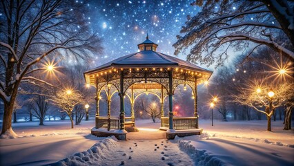 Wall Mural - Snowy Gazebo Under Starry Night Sky