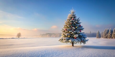 Wall Mural - Snowy Winter Scene with Christmas Tree in Nature