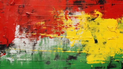 black history month canvas grunge texture concept. Vibrant abstract painting with red, yellow, green, and white colors.