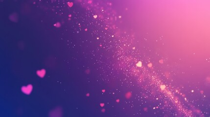 Wall Mural - A gradient purple and pink background with glowing heart lights softly floating.