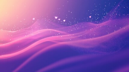 Wall Mural - A gradient purple and pink background with glowing heart lights softly floating.