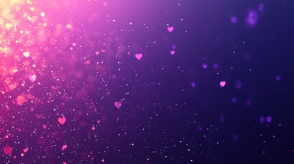 Wall Mural - A gradient purple and pink background with glowing heart lights softly floating.