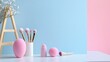 © Artittaya - Pink and Blue Makeup Display with Brushes and Beauty Tools