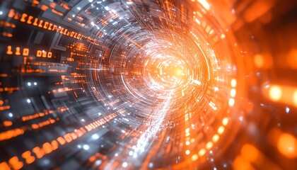 Aufkleber - 3D rendering of a digital lightbulb with complex circuit designs, glowing light streaks, and binary code on a clean white background