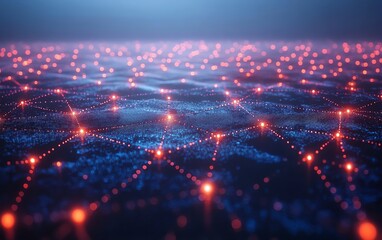 Aufkleber - Concept of social network technologies with 3D rendered user symbols, connected by dynamic lines on an abstract dark blue backdrop, representing digital communication