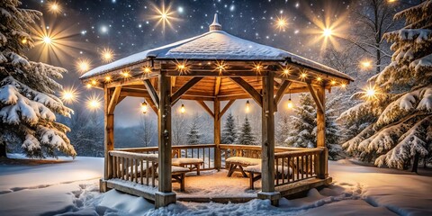 Wall Mural - Cozy Winter Gazebo Under Starry Night Sky