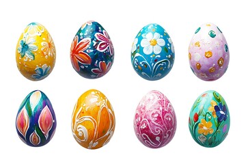 Easter eggs with floral patterns isolated on white background. Vector illustration