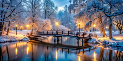 Wall Mural - Serene Winter Evening in a Snowy Park