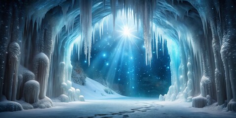 Wall Mural - Majestic Ice Cave with Glowing Blue Light