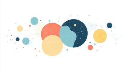 Wall Mural - Colorful Cosmic Elements with Planets and Stars in Minimalistic Style