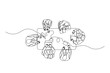 © tri - businesspeople meeting in the table continuous one line drawing. Business teamwork concept in single line art illustration. Editable vector.