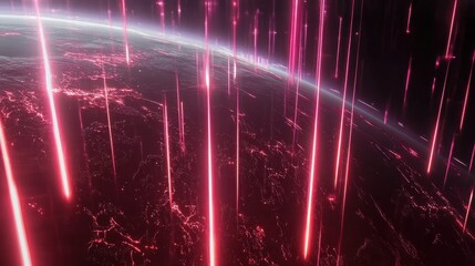 Wall Mural - abstract futuristic visualization of earth with pink laser beams