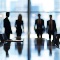 Wall Mural - Blurred business people meeting in office interior with space for business brainstorming background design
