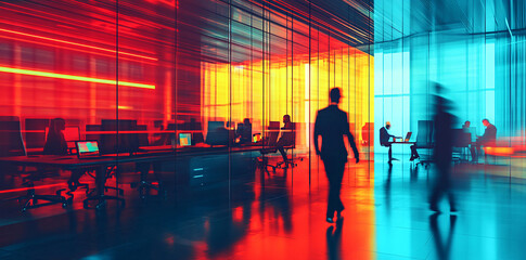 Wall Mural - blurred business people meeting in office interior with space for business brainstorming background 