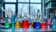 © Irina - Colorful laboratory glassware with chemical experiments in science education setting