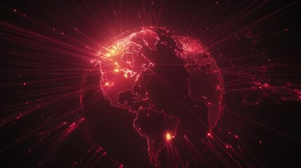 Wall Mural - red abstract globe with light trails conveying global connectivity