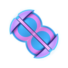 Aufkleber - Digital illustration with a symmetrical pattern of multilayered objects in bright pink and blue. The balance of shapes and shades creates a harmonious composition. 3d rendering