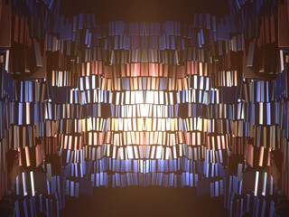Leinwandbilder - Abstract wave illustration of colored shiny bands of dark rectangles. Symmetrical composition. 3d rendering