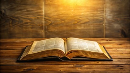 Detailed image of an open Bible book with yellowed pages on a wooden study desk , archive, text,  archive, text