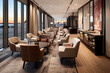 © siraphol - Luxurious airport lounge with modern seating and sunset view Generative Ai