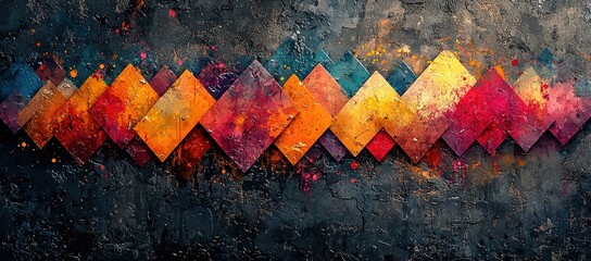 Wall Mural - A vibrant abstract artwork featuring colorful diamond shapes against a textured dark background.