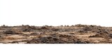 Rough, uneven terrain; arid, dry land; isolated on white.