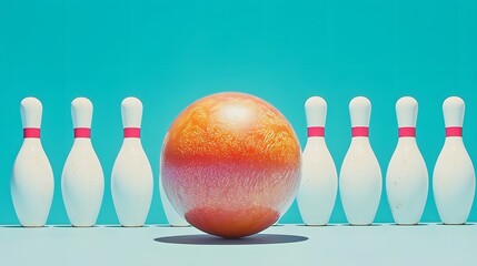 Sticker - Orange Bowling Ball Before White Pins Awaiting Strike