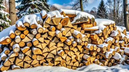 Wall Mural - Snow-covered firewood pile ready for winter , firewood, snow, preparation, cold, winter, logs, wood, frozen, stack