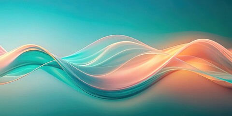 Wall Mural - Abstract flowing waveforms in aqua and peach gradient with soft motion blur , abstract, flowing, waveforms, aqua, peach