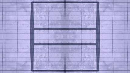 Fototapete - Geometric loop animation of a symmetrical flat pattern of simple rectangular shapes on a textured light purple background. The rectangular shapes transform into an elegant dynamic pattern. 3d render