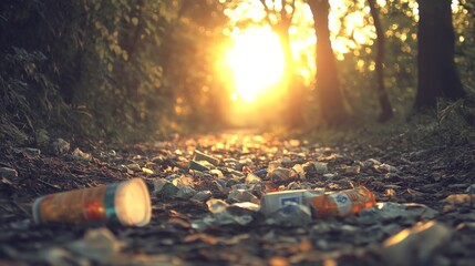 Wall Mural - Peaceful Forest Path Under Soft Sunlight