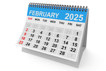 Poster - 2025 Year February Calendar. 3d Rendering