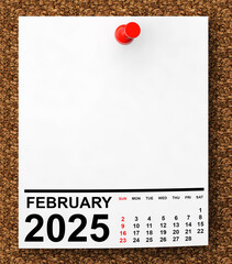 Aufkleber - Calendar February 2025 on Blank Note Paper. 3d Rendering