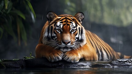 Wall Mural - majestic tiger in the rain