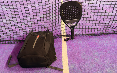 Poster - padle racket and bag on the court