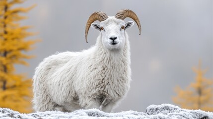 Wall Mural - Majestic Dall sheep standing on snowy mountain.