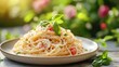© Nuttapong - Delicious Spaghetti Carbonara with Parmesan Cheese and Basil
