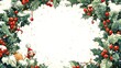 © Kiatisak78 - Festive Christmas Frame Featuring a Cute Anime Character Surrounded by Holly, Berries, and Snowflakes for Holiday Greetings and Seasonal Decorations