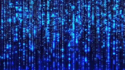Wall Mural - abstract digital rain: blue binary code cascading down