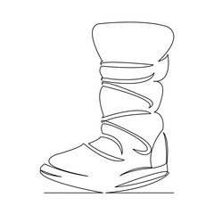 Wall Mural - One continuous single drawing line art flat doodle boot, fashion, cold, shoe, object, warm, snow. Isolated image hand draw contour on a white background
