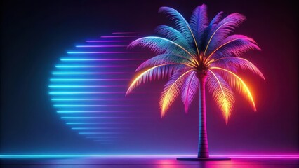 Wall Mural - Retro neon palm tree beach vibes with vibrant colors and 80s style aesthetic, neon, retro, palm tree, beach, vibes