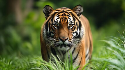 Wall Mural - majestic tiger in lush green grass