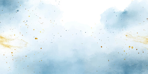 Wall Mural - abstract blue watercolor background with golden lines, vector illustration, white space in the cente