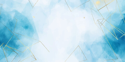 Wall Mural - abstract blue watercolor background with golden lines, vector illustration, white space in the cente