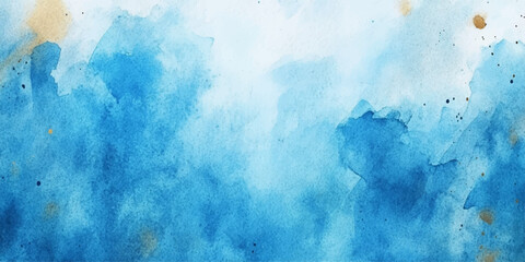 Wall Mural - abstract blue watercolor background with golden lines, vector illustration, white space in the cente