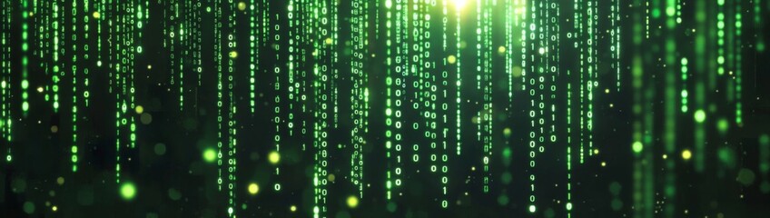 Digital matrix with cascading green binary code.