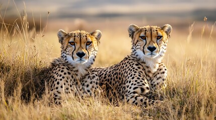 Wall Mural - two cheetahs in the african savannah. wildlife, nature, predator, conservation