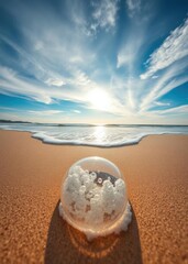  High angle and morning view of wave and bubble on sandy beach at jeongdongjin beach near gangneung-si south korea beach wallpaper summer wallpaper beach background tropical nature